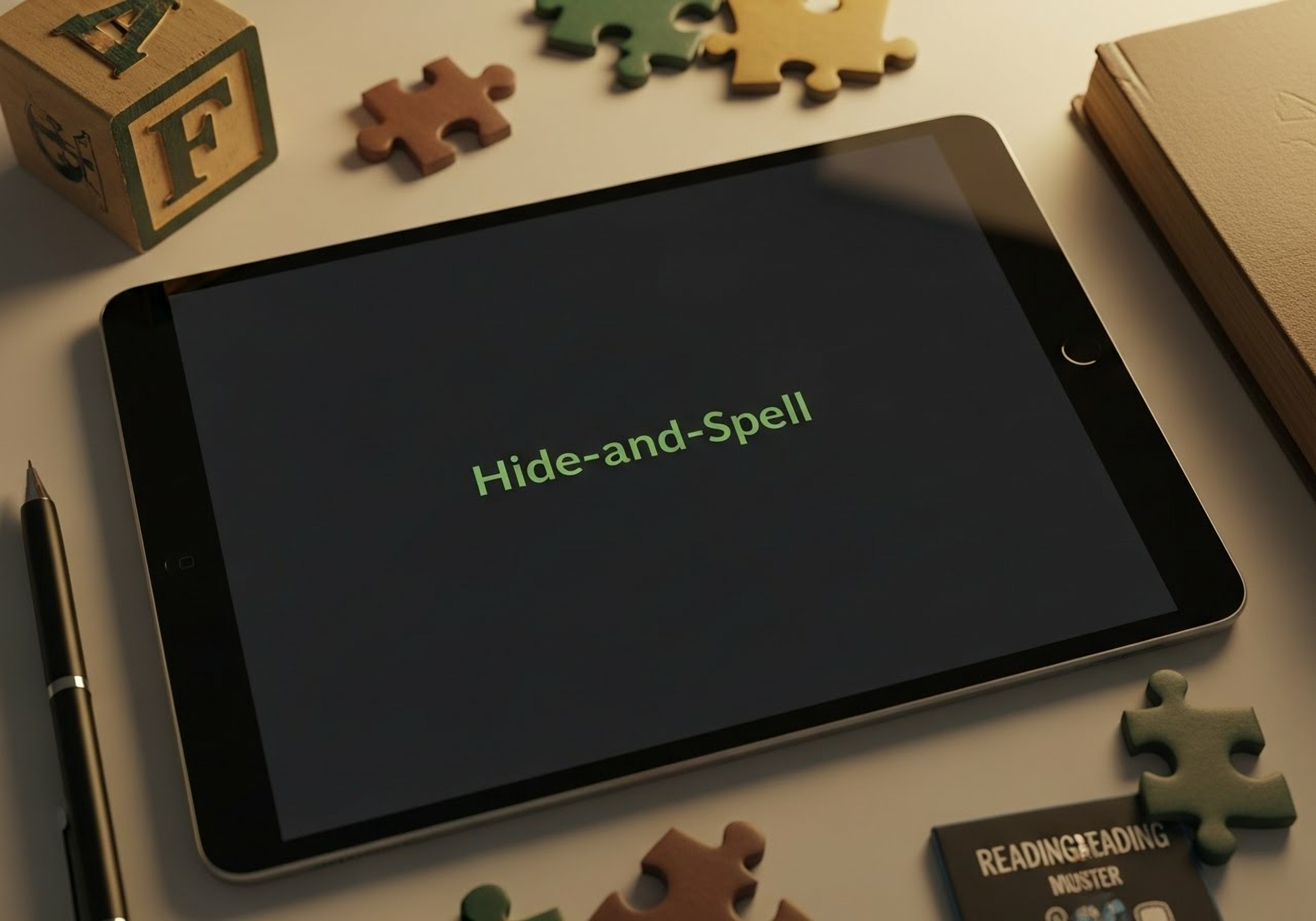 A child happily learning with audio prompts